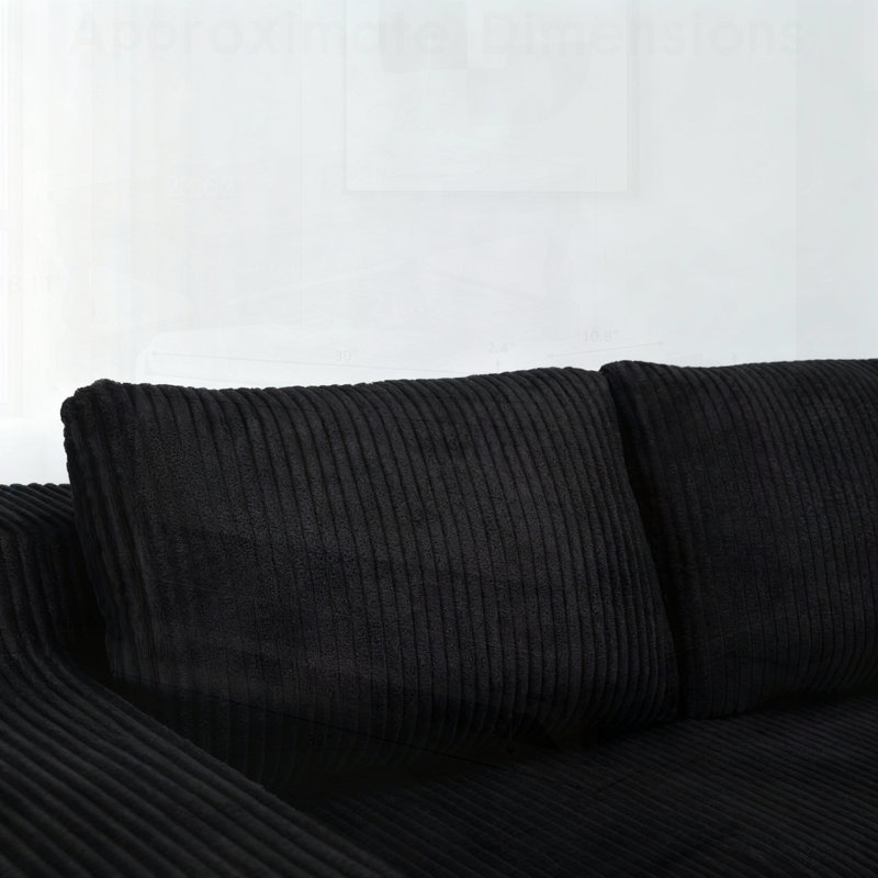 Canapé modulaire en L Corduroy, Velours côtelé noir