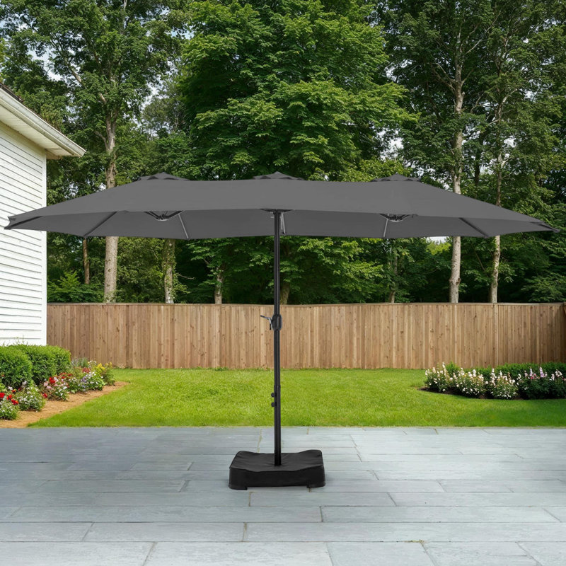 Parasol de marché rectangulaire avec base Nyasia, 15 pi x 9 pi, gris clair (sable non inclus), Gris clair