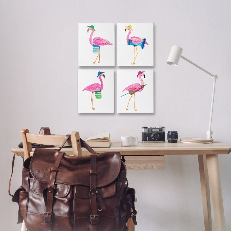  «Fun Beach Flameos», ensemble de 4 toiles murales par Julie DeRice, H 14 po x l 11 po