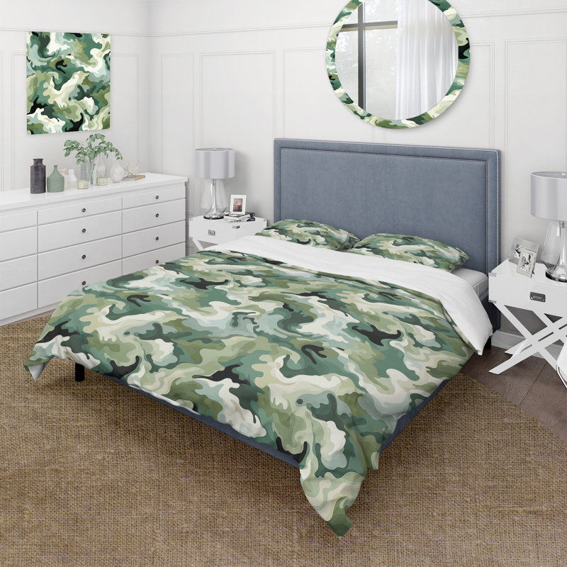 Literie vert chic camouflage I, Housse de couette pour très grand lit et 2 très