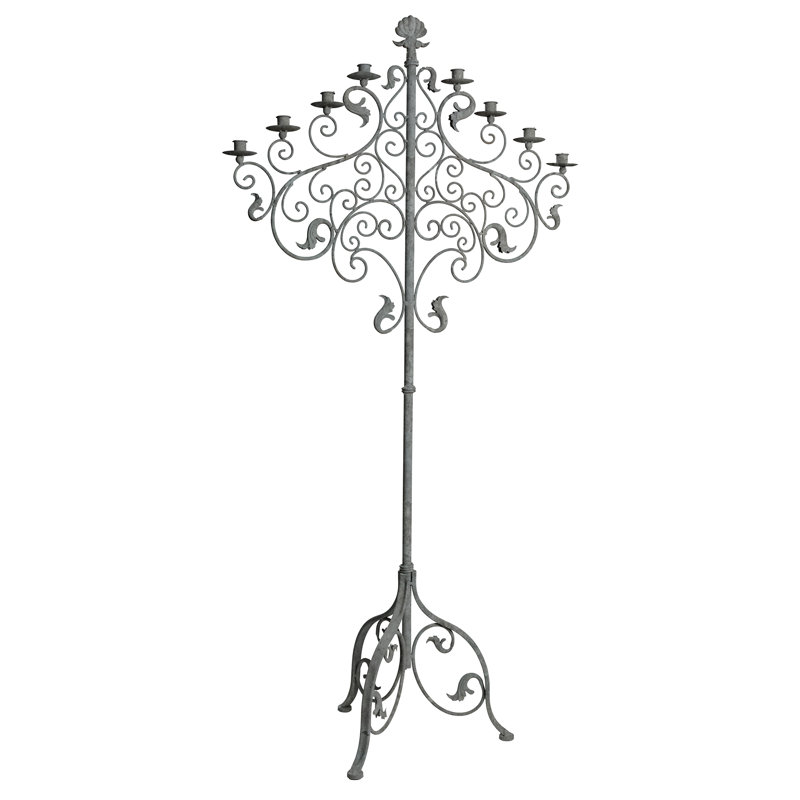 Antique Gothic Gray 74'' Metal Floor Candelabra