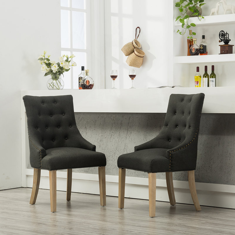 Ensemble de 2 chaises à oreilles capitonnées à oreilles avec têtes de clou, Noir