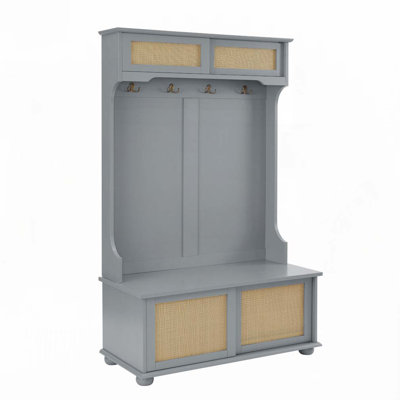 Hall Tree Entryway Bench with Rattan Door Shelves and Shoe Cabinets by Dovecove