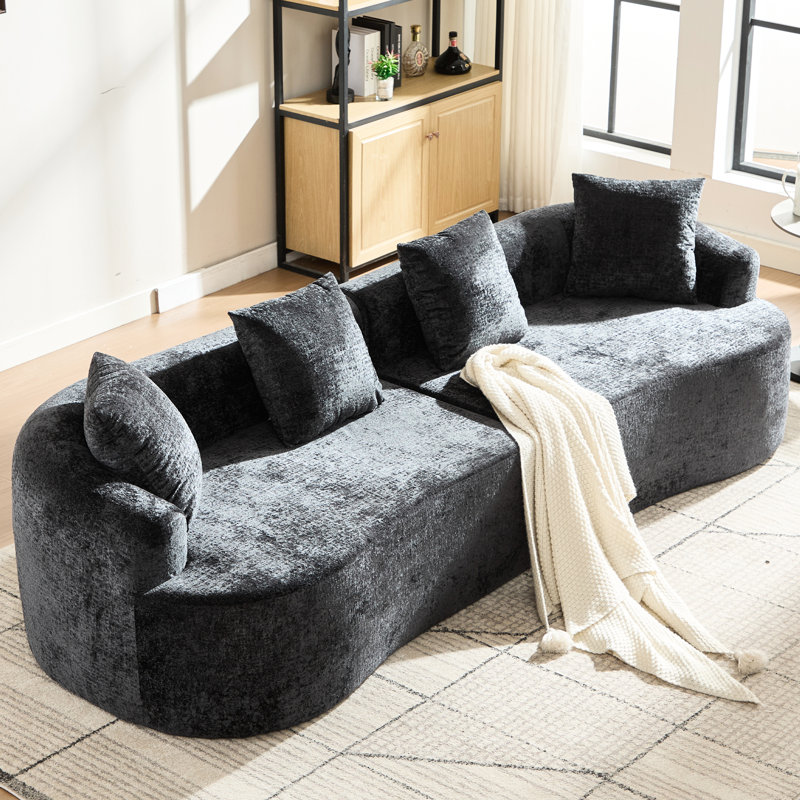 Chenille courbée, 3 coussins pour le confort, sièges profonds pour petits espaces de vie, aucun assemblage requis, mousse à mémoire de forme pour animaux de compagnie à long terme et boulochage, 37,51 po de largeur, 31,3 po de hauteur, 42 lb de noir, avec coussins,