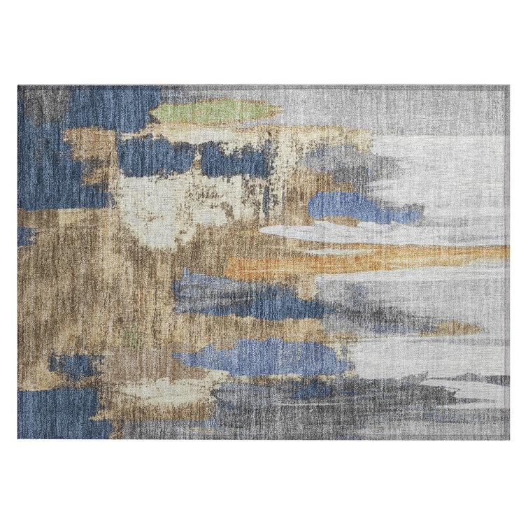 Machine Washable Indoor/Outdoor Xhevrie Navy Rug