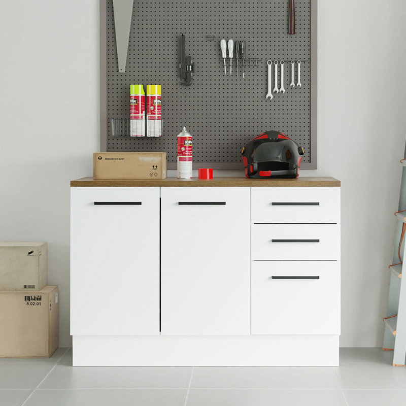 Armoire de garage robuste Hokku Designs 47 po x 33 po, 2 portes, 3 tiroirs - blanc