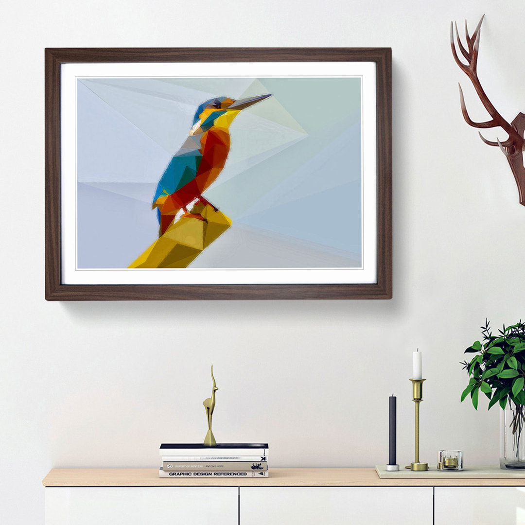 Geometric Kingfisher Bird in Abstract - Framed Print