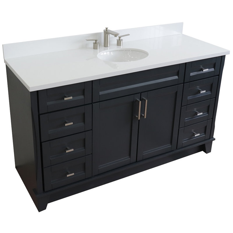 Ensemble de meuble-lavabo simple 61 po Constantin, Quartz blanc