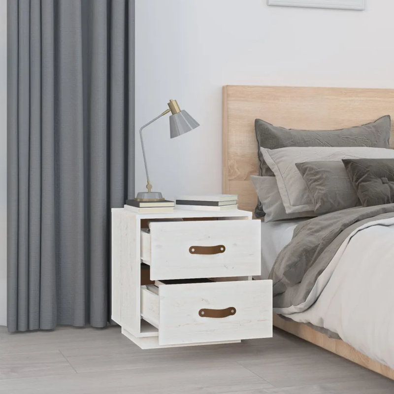 40cm W Solid Wood Bedside Table, White, Individual