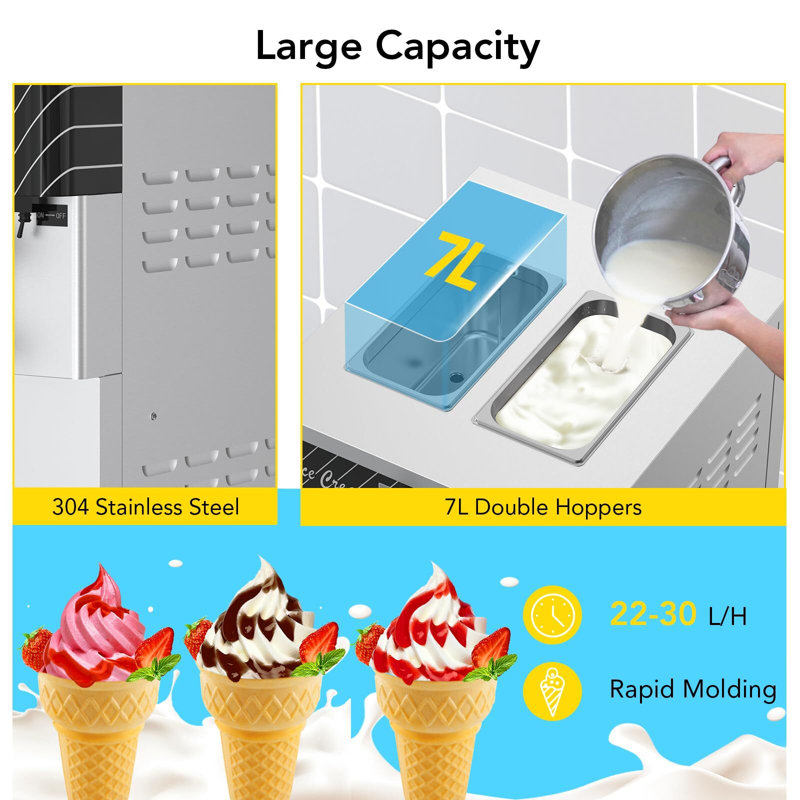 Commercial Ice Cream Maker Machine - 3 Flavours, Large Output Capacity