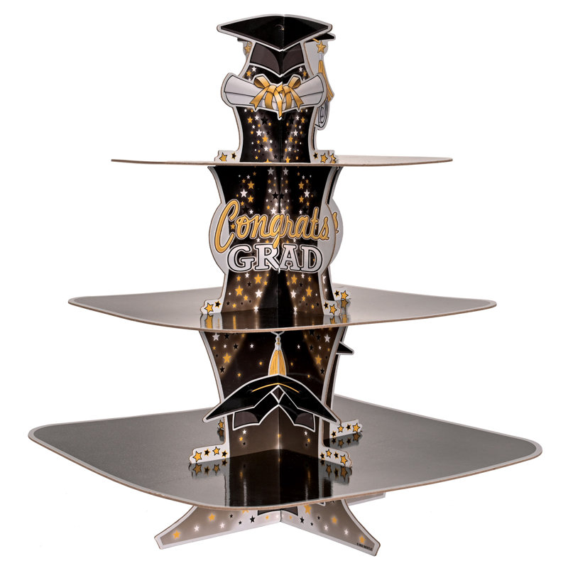 Beistle - 15 po - Multicolore - Support à petits gâteaux en carton noir à 3 niveaux - 12 pièces, 15", Multicolor, Graduation