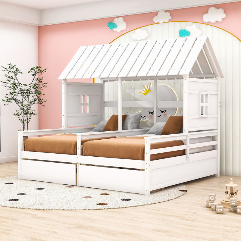 Lit plateforme simple avec tiroirs Creagh, Blanc