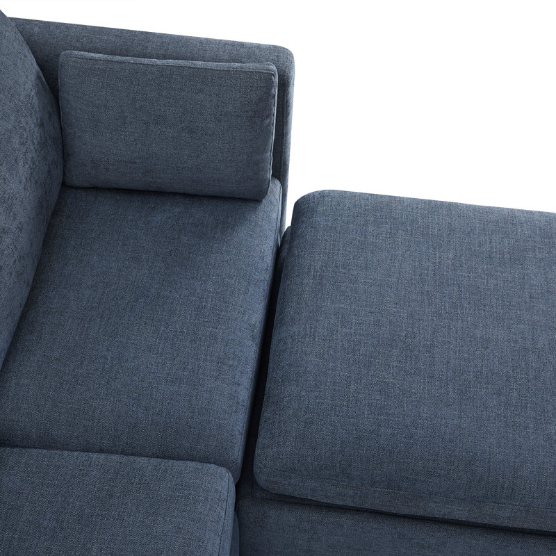 Canapé modulaire rembourré 146,5 po Winfree, Mélange de lin bleu