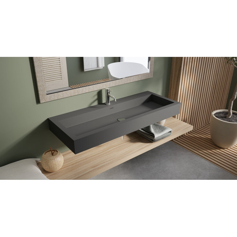 Lavabo de salle de bain mural en résine noir mat 47,2 po x 18,8 po Badeloft WT-06-XXL-MBLK, Matte Black