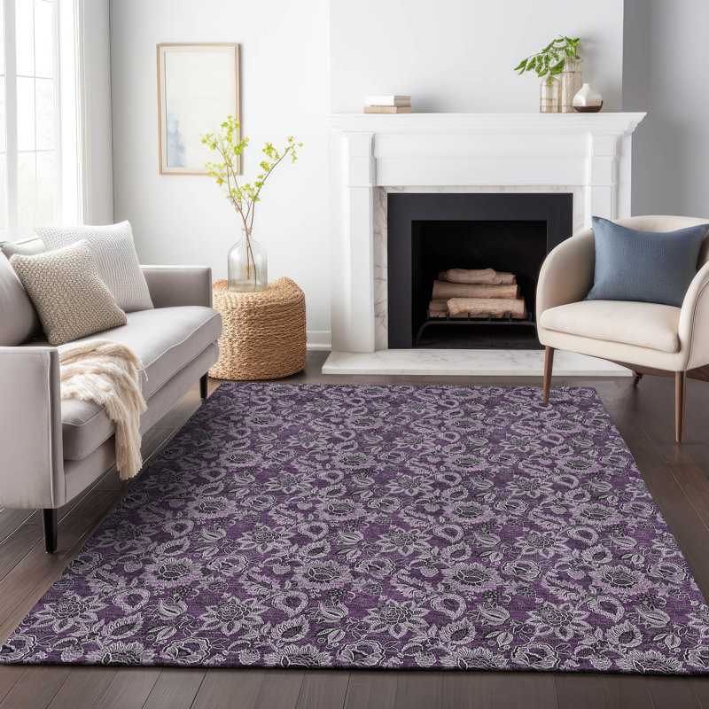 Premium Machine Washable Addington Eggplant Rug, Rectangle 5' x 7'6"