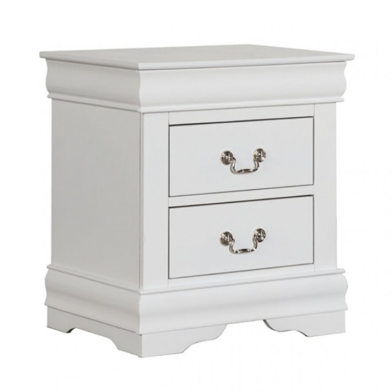 Table de chevet en bois massif, blanc, 2 tiroirs, style transitionnel, fabrication anglaise, poignées en laiton antique pour chambre à coucher 2