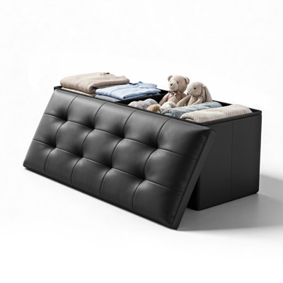 43" Folding Storage Ottoman Bench, PU Leather Footrest Footstool End of Bed Bench with Padded Seat