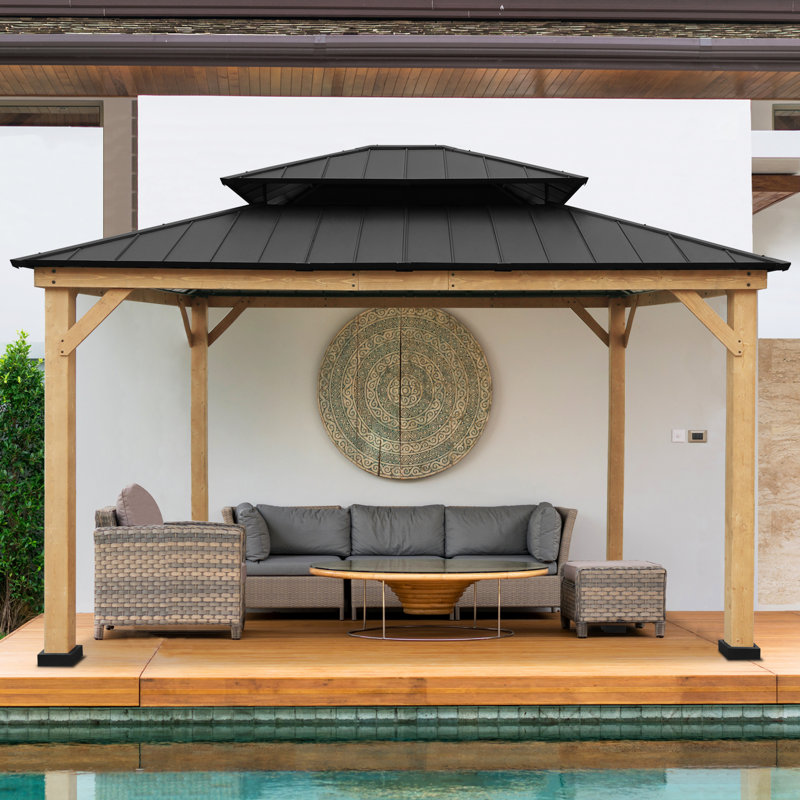 13x15 Cedar and Black Steel Double Roof Gazebo