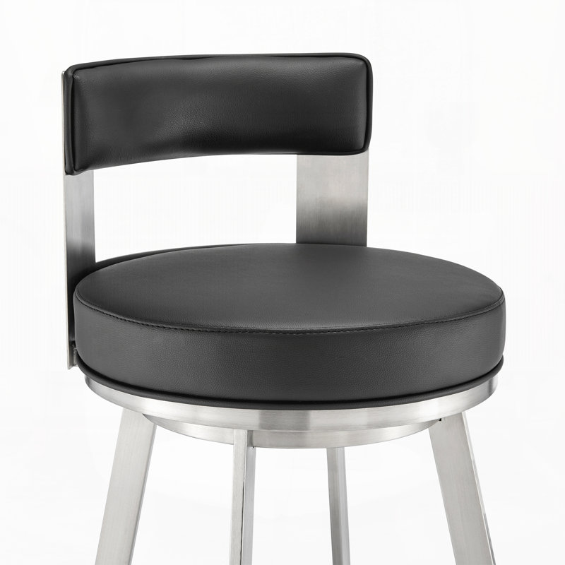 Tabouret de bar pivotant de 66 cm (26 po) en acier inoxydable avec revêtement en similicuir, Black