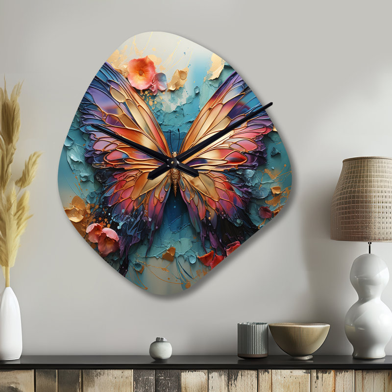 Papillon métallique orange et bleu - horloge murale en forme de papillon, horloge murale moderne, Petit