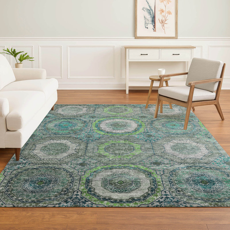Premium Machine Washable Mayfield AMF2050 Panel Rug, Teal, 8' x 10'