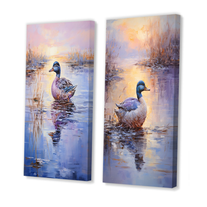 «Twilight Duck At The Lake II», ensemble de 2 reproductions d'art sur toile, Toile tendue, H 40 po x l 41 po
