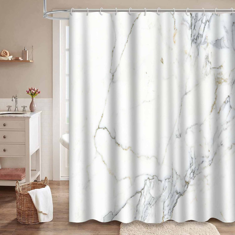 Rideau de douche en marbre blanc avec 12 crochets, L 72 po x l 84 po