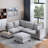 U-shaped Sectional Sofa Couch With A Movable Ottoman And A Coffee Table With Hidden Charging Devices-402062357