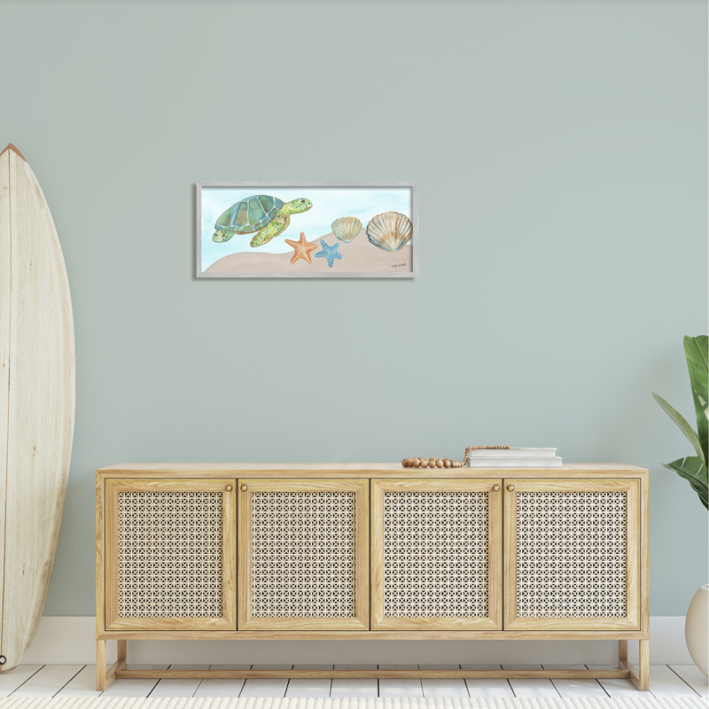 Tortue verte nageant sur une étoile de mer, H 13 po x l 30 po x P 1,5 po, Estampe numérique Farmhouse