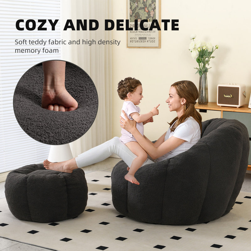 Bean Bag Chair Bean Bag Chairs With Ottoman For Adults Comfy Beanbag Giant Bean Bag Chair With Spacious Design Bean Bag Couch With Armrest Large Bean Bag Chair With Memory Foam Filler For Living Room Bedroom