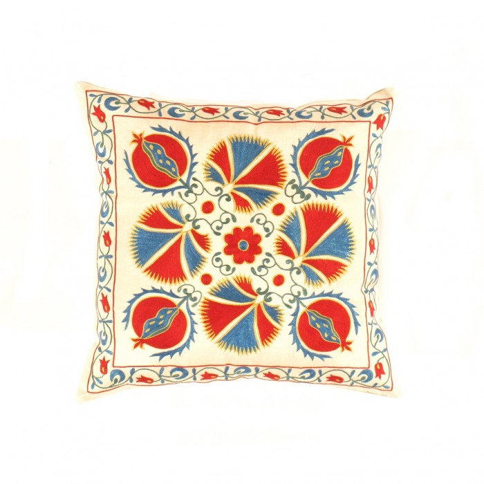 Square Pillow Cover & Insert, Ivory/Red/Blue