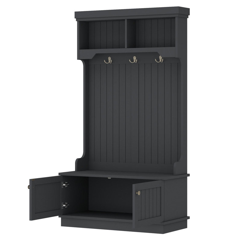 Hall Tree With Storage Shoe Bench For Entryway And Hallway, 4-In-1 Design Coat Racks With Hooks For Living Room, Black, Black