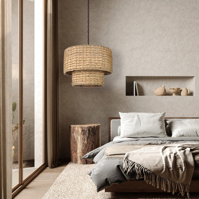 Luminaire suspendu géométrique naturel à 1 lumière Ashini, H 78 po x l 15,74 po x P 15,74 po