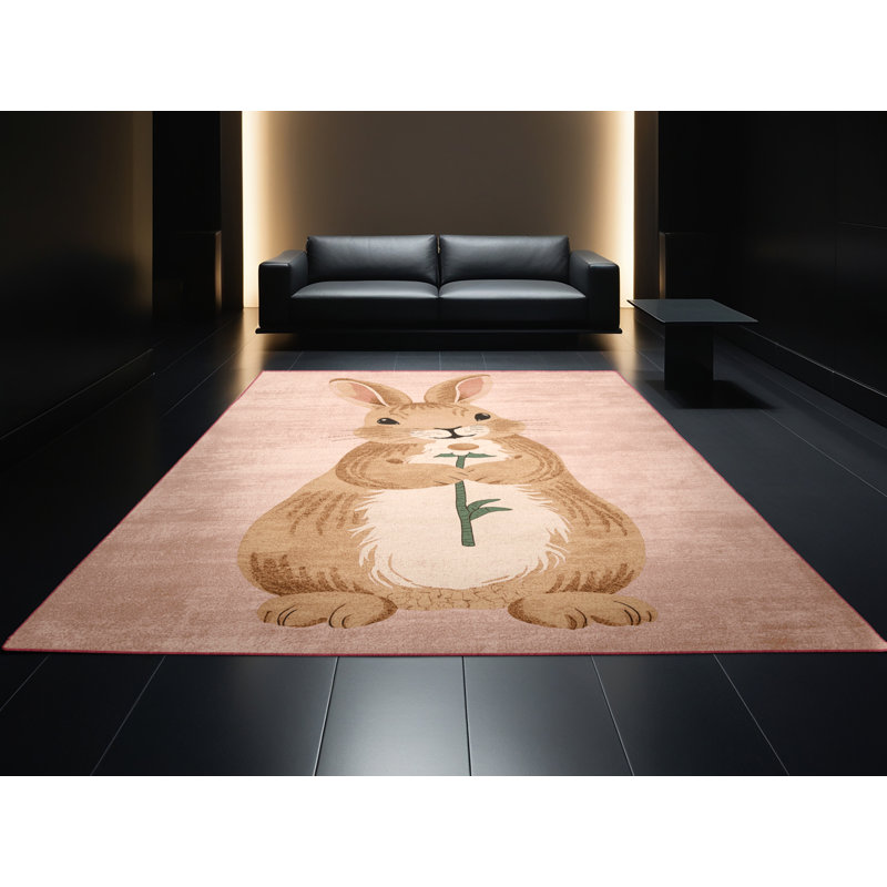 Soft Plush Fedele Easter Modern & Contemporary Abstract Area Rug in Beige – Rose Binding, 5x8