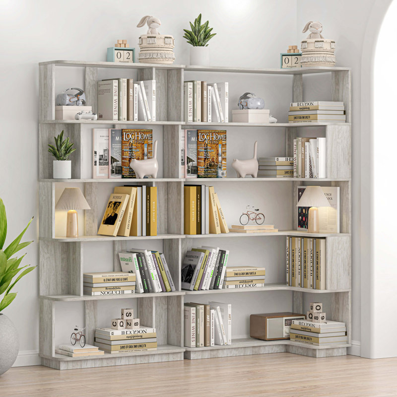 Bibliothèque de coin de 90 cm à économie d'espace + bibliothèque libre de 80 cm, ensemble de 2 tablettes, meubles assortis