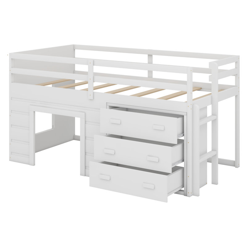 Lit mezzanine avec tiroirs et tablette, White