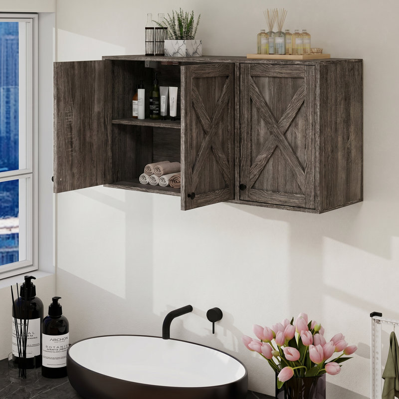 Armoire de rangement murale 19 po pour salle de bain avec tablettes (ensemble de 2), Gris, 36"