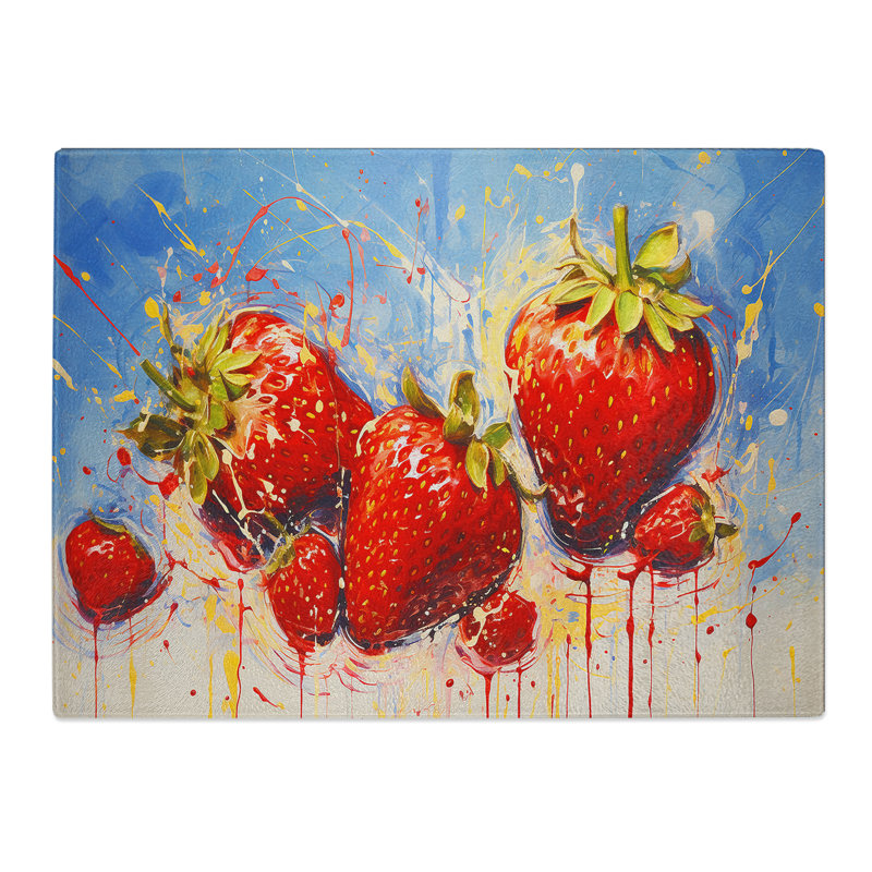 Strawberry Action  Glass Chopping Board