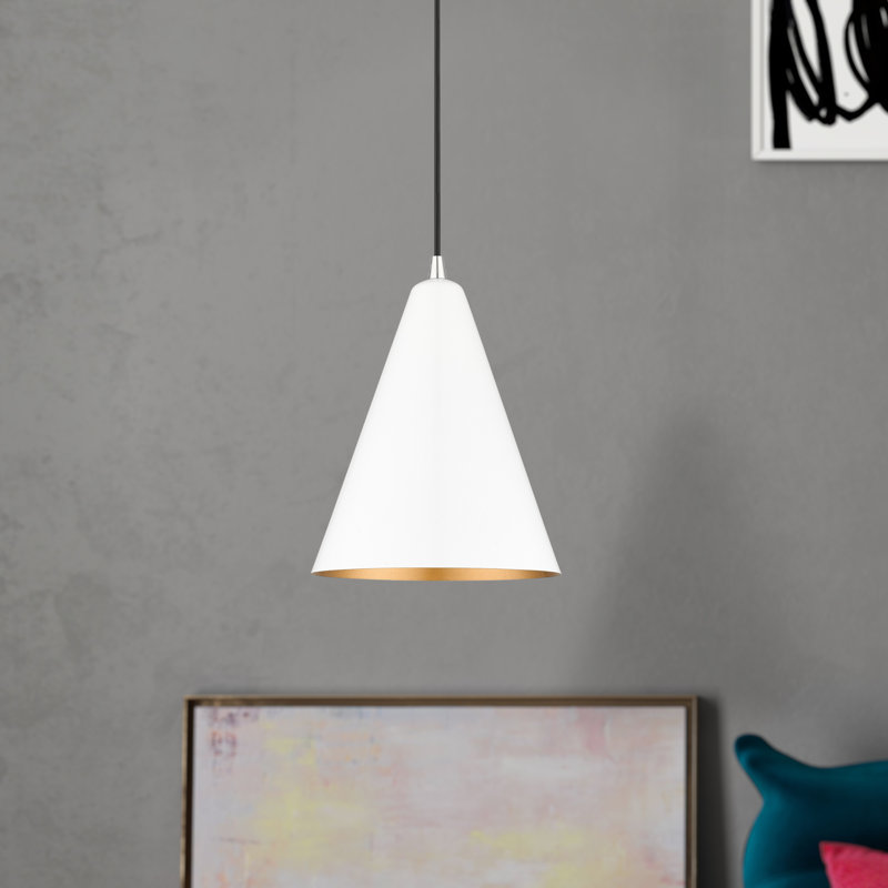 Luminaire suspendu conique à 1 lumière Drewie, Blanc brillant