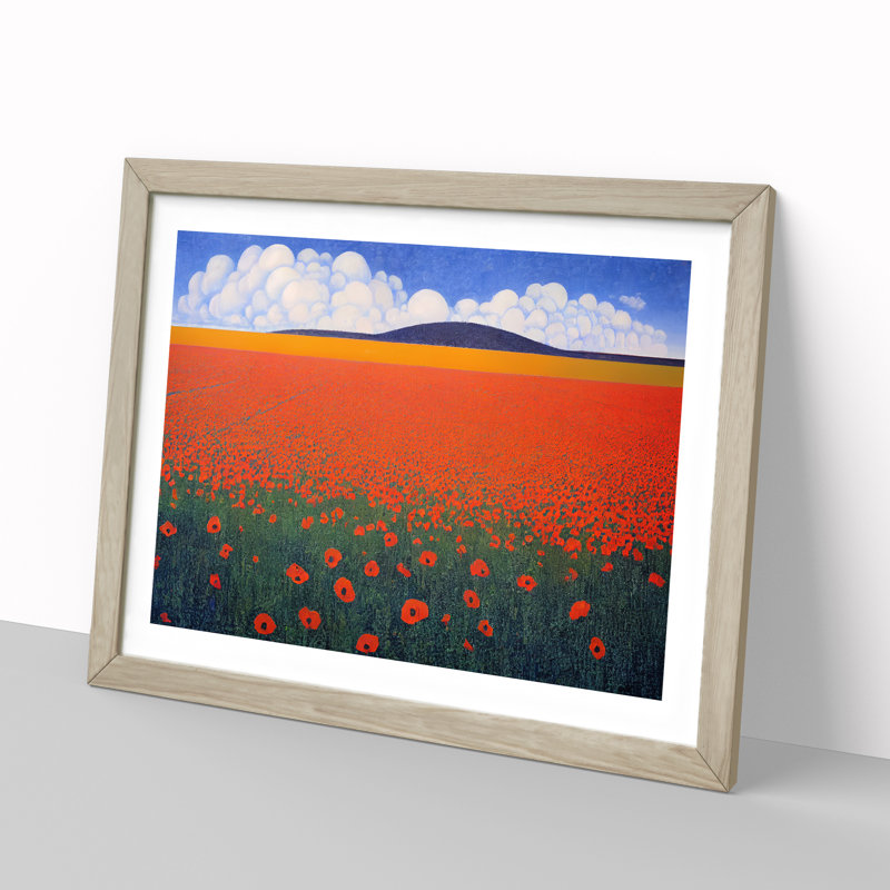 Captivating Poppy Field Flowers - Framed Print, Oak, 46cm H x 64cm W x 2cm D