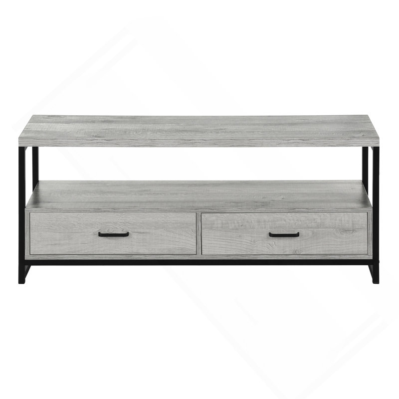 Modern 48" TV Stand with Grey Laminate Finish & Black Metal Legs - Contemporary Media Entertainment Center with Storage Drawers for Living Room, Bedroom