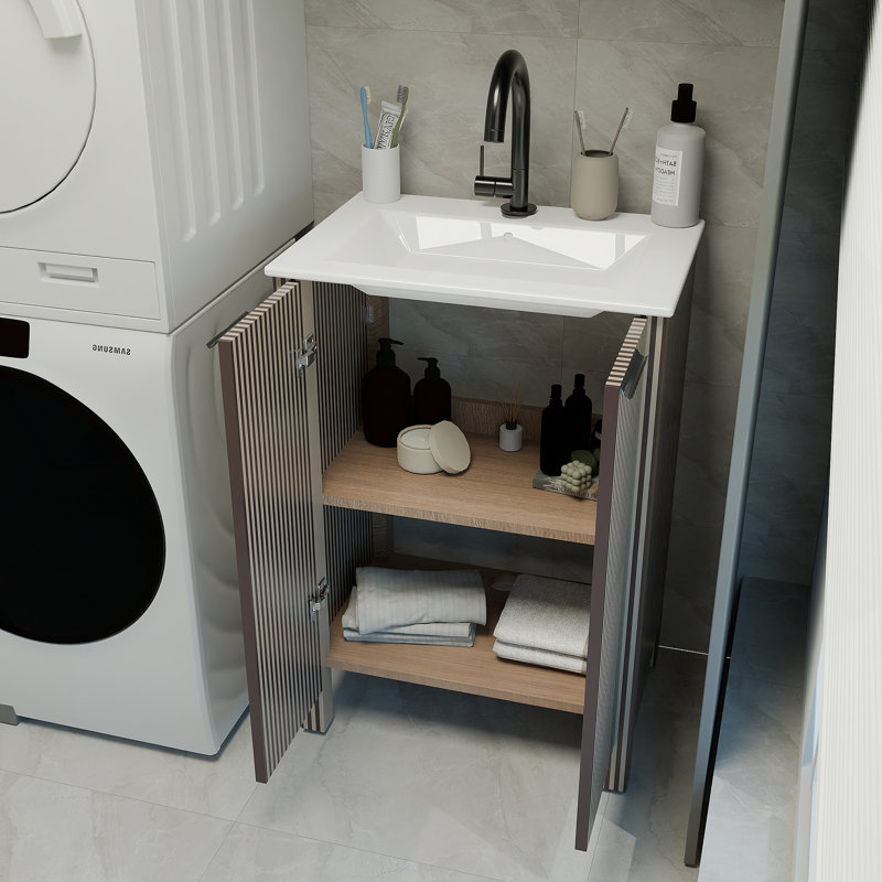 Meuble-lavabo avec portes et comptoir en résine Freestand