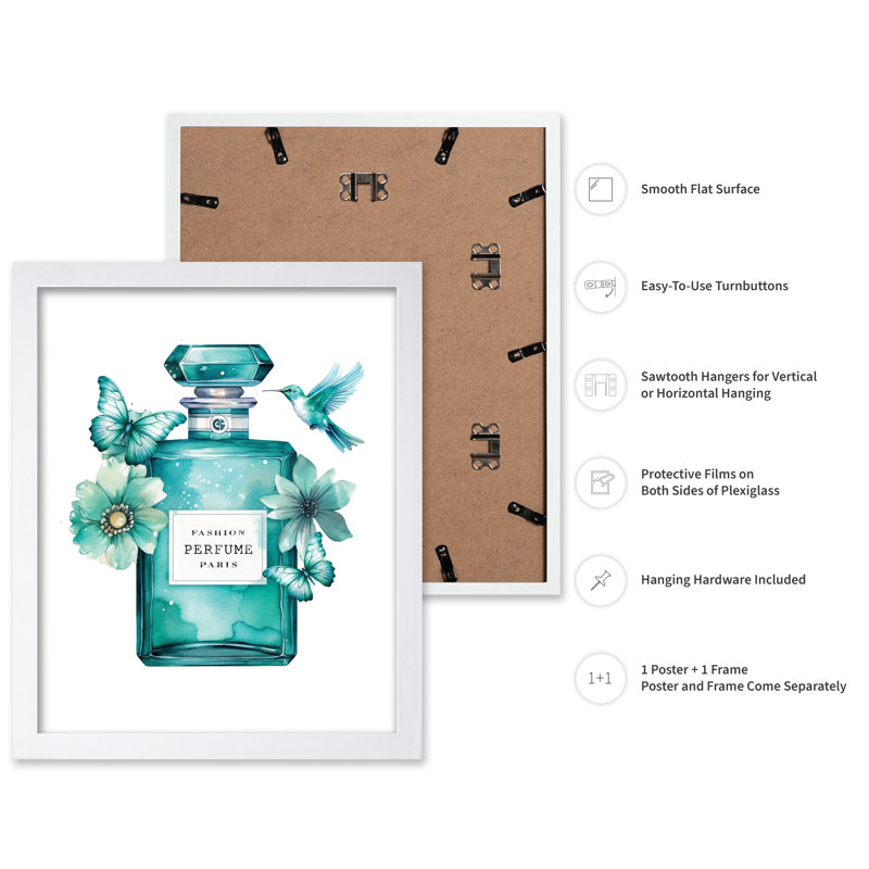 Parfum tendance bleu turquoise, Poster, White Framed, 11"H x 14"W