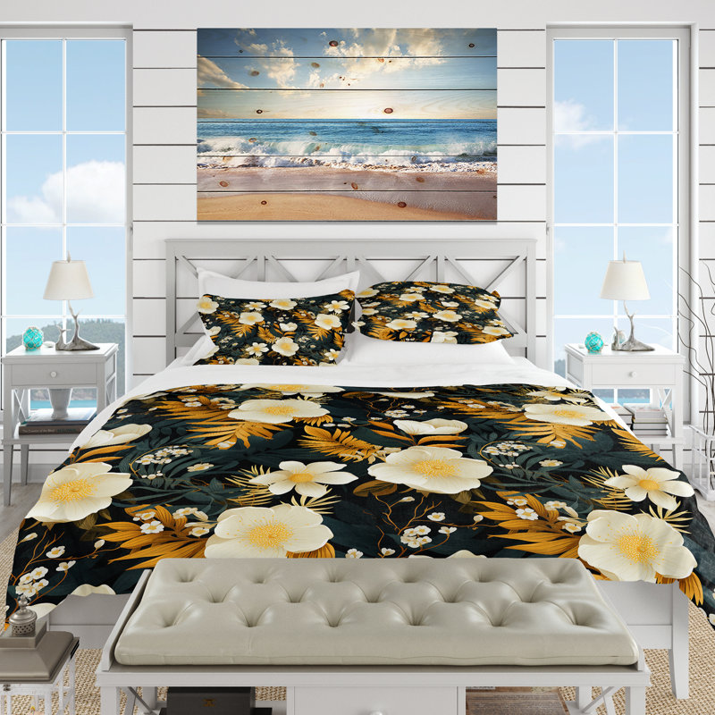 Ensemble de housse de couette fleurs jaunes et vertes, Housse de couette simple + 1 taie décorative stan