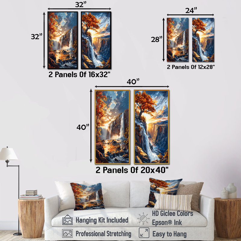 Chute d'eau - ensemble d'art mural africain 2 pièces, H 32 po x l 32 po, Impression encadrée, Érable