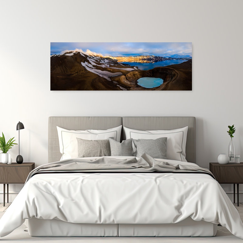 Volcanique, cratère des Lacs, réflexion, paisible, paisible, paysage serein, art mural, H 20 po x l 60 po