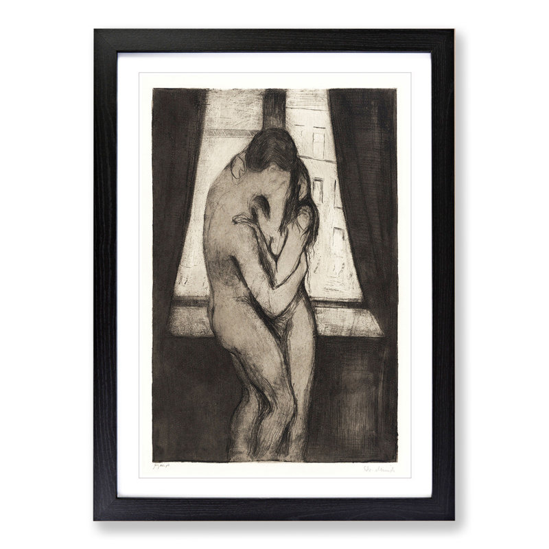 The Kiss Vol.1 by Edvard Munch - Picture Frame Painting, 48cm H x 36cm W x 2cm D, Black