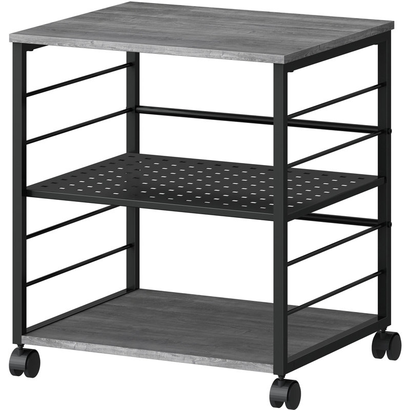 Black and Charcoal Metal Mobile Machine Stand with Shelves