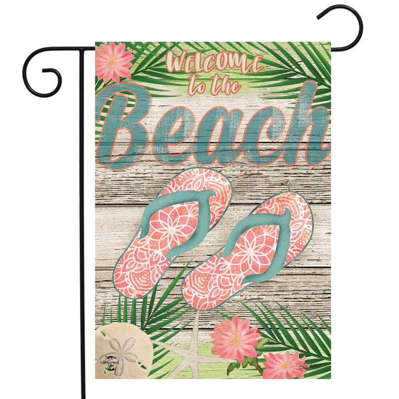 Drapeau de jardin Welcome Beach, Été gris/rose/vert
