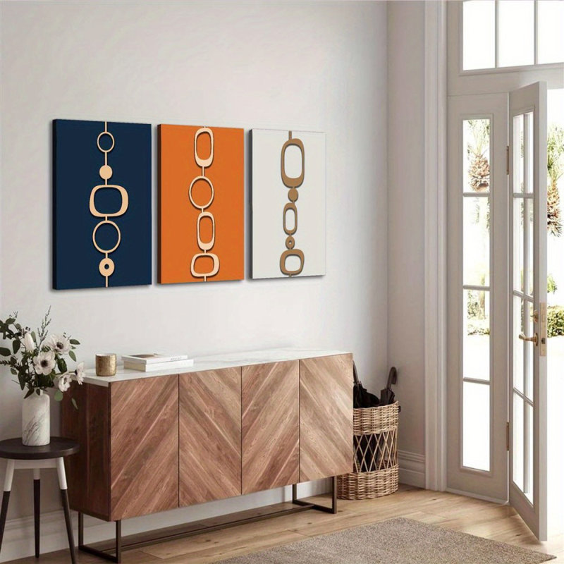 Geometric Chain Color Block 3-Piece Canvas Print for Minimalist Elegant Living Room Home Decor, 36*24 inch 3pcs